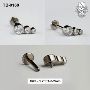 Silver triple graduated zircon ASTM F-136 titanium flat-back labret stud