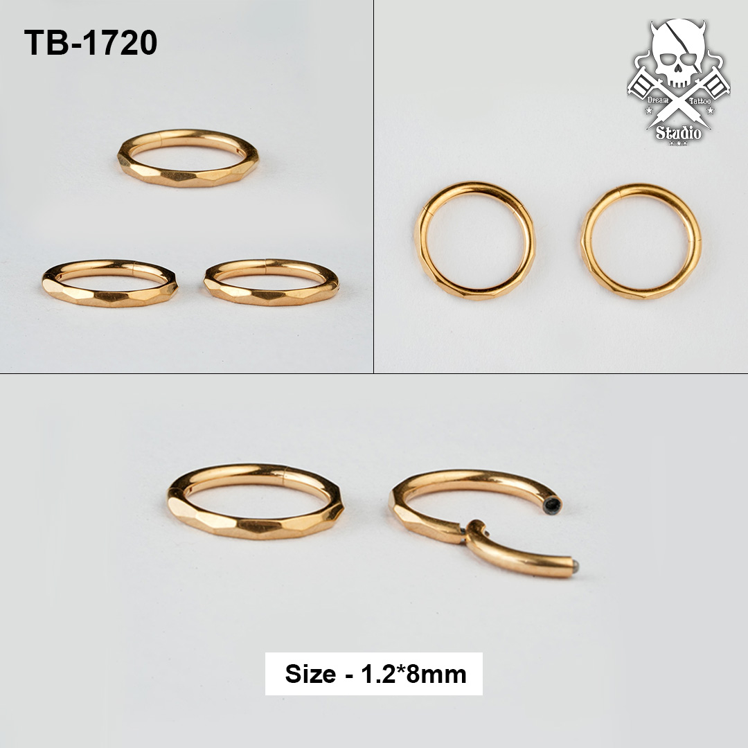 Golden faceted-edge ASTM F-136 titanium hinged segment ring