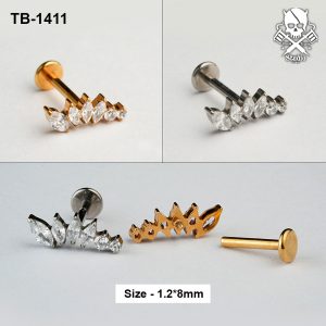 Golden and silver graduated mixed-cut zircon arc ASTM F-136 titanium flat-back labret studs