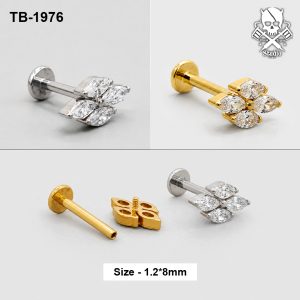 Golden and silver four-petal marquise zircon ASTM F-136 titanium flat-back labret studs