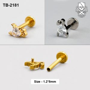 Golden and silver trident round zircon ASTM F-136 titanium flat-back labret studs