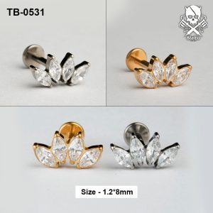 Golden and silver four marquise zircon lotus ASTM F-136 titanium flat-back labret studs