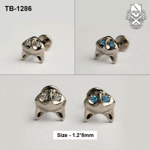 Silver frog face zircon eyes ASTM F-136 titanium flat-back labret studs