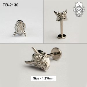 Silver triceratops skull ASTM F-136 titanium flat-back labret stud