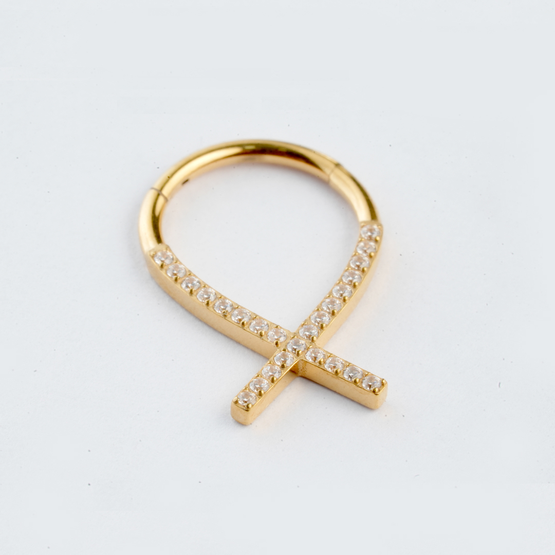 Zircon Ankh ASTM F-136 titanium clicker ring in golden